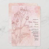 モノクロフローラベビーシャワー 招待状 (正面/裏面)