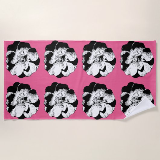 モノクロフローラリピートビーチタオル ビーチタオル (正面)