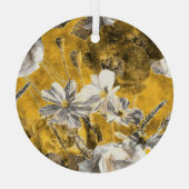 モノクロフローラ水彩ポピー模様 ガラスオーナメント (裏面)