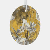 モノクロフローラ水彩ポピー模様 ガラスオーナメント (正面右)