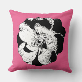モノクロフローラ装飾用クッションオンブライトピンク クッション