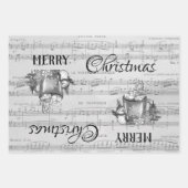 モノクロブラックメリークリスマスハッピーホリデー ラッピングペーパーシート (正面)