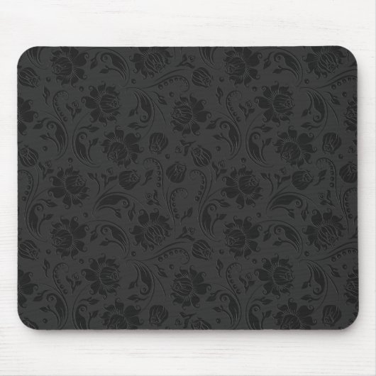 モノクロブラック&ダークグレーフローラマスク マウスパッド (正面)