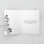 モノクロブラック、ホワイトエッフェルタワークリスマス シーズンカード (内部)