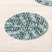 モノクロブラック&ホワイトジグザググリーンリーフデザイン ラウンドペーパーコースター (アングル)