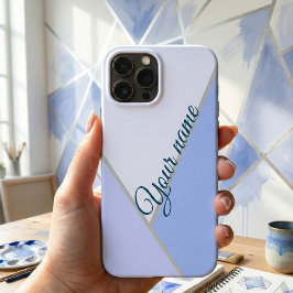 モノクロブルーの大人のカラーブロック 名前入れカスタムデザイン iPhone 16ケース