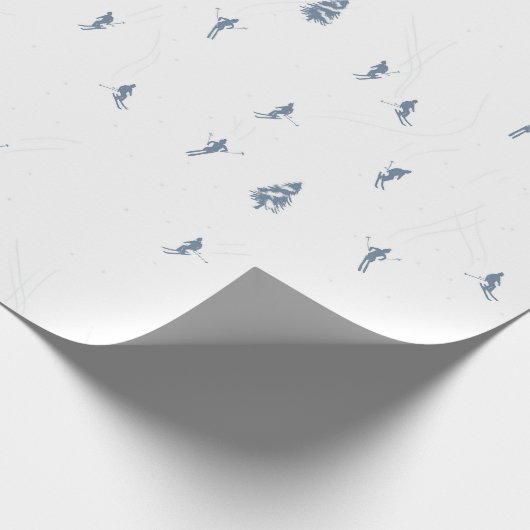 モノクロブルーアルパインスキーヤースキークリスマス ラッピングペーパー (角)