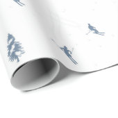 モノクロブルーアルパインスキーヤースキークリスマス ラッピングペーパー (ロールコーナー)