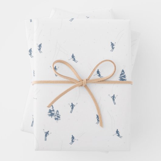 モノクロブルーアルパインスキーヤースキー ラッピングペーパーシート (インサイチュ)