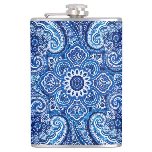 モノクロブルーペイズリー柄 フラスク (正面)