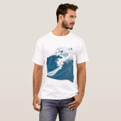 モノクロブルー海波 Tシャツ (正面フル)