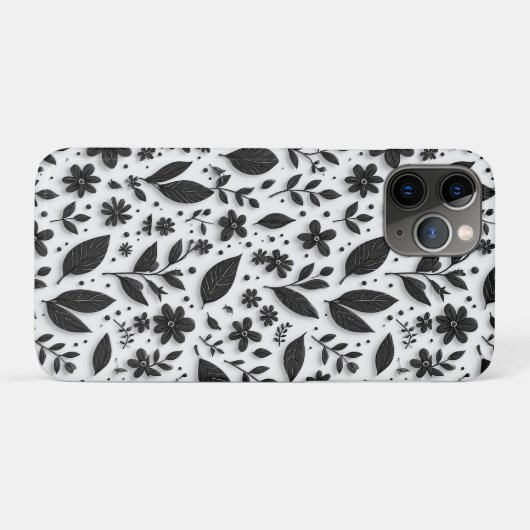 モノクロボタニカルフラワーモチーフ ✨ ブラックフラワーのエレガンス Case-Mate iPhoneケース (裏面(横))