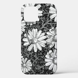 モノクロボタニカル ダイジーインク画 Phone  iPhone 12ケース