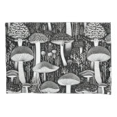 モノクロマッシュルームフォレストイラストレーション 枕カバー (正面左)