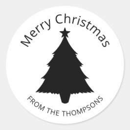 モノクロミニマリストのクリスマスツリーと星 ラウンドシール