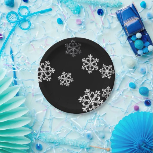 モノクロミニマリストスノーフレークのクリスマスパターン ペーパープレート (パーティー)