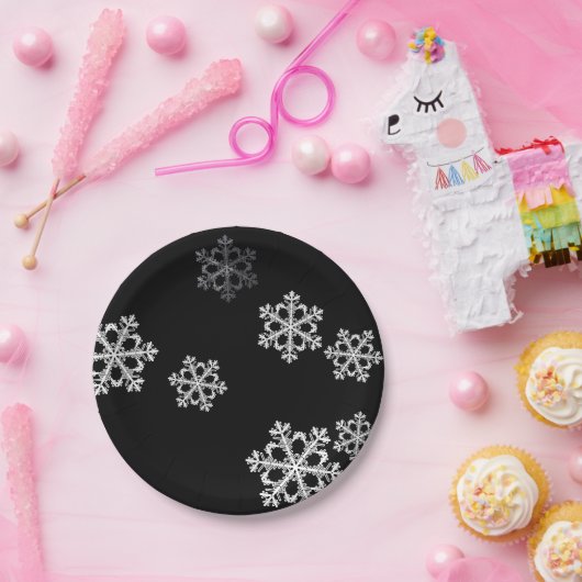 モノクロミニマリストスノーフレークのクリスマスパターン ペーパープレート (パーティー)