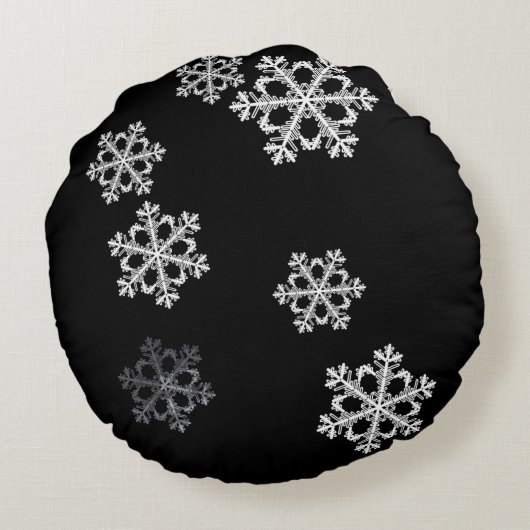 モノクロミニマリストスノーフレークのクリスマスパターン ラウンドクッション (裏面)