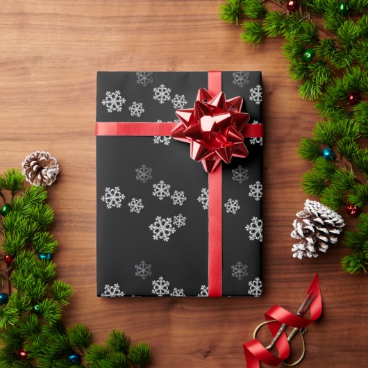 モノクロミニマリストスノーフレークのクリスマスパターン ラッピングペーパー (クリスマスギフト)