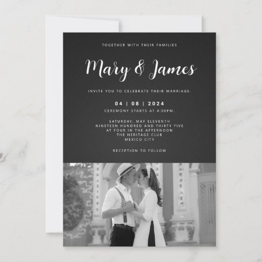 モノクロミニマリストブラック&ホワイト結婚ズ 招待状 (正面)