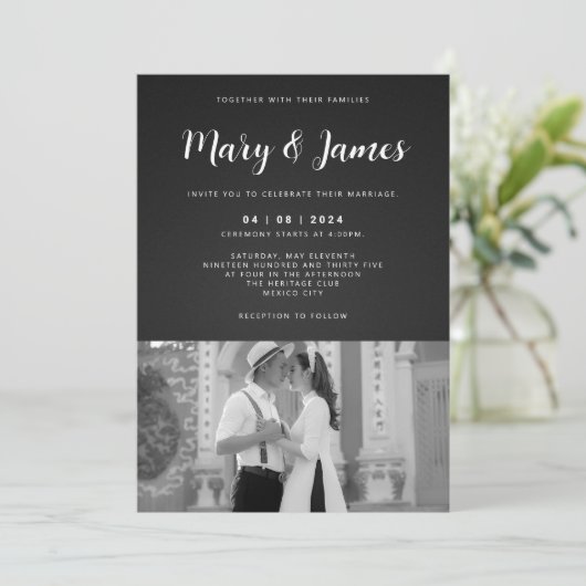 モノクロミニマリストブラック&ホワイト結婚ズ 招待状 (スタンド正面)