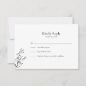 モノクロミニマリストラインアート結婚式RSVP 出欠カード (正面)