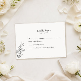 モノクロミニマリストラインアート結婚式RSVP 出欠カード