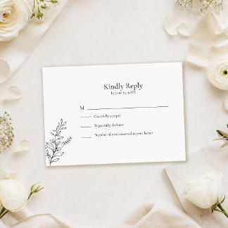 モノクロミニマリストラインアート結婚式RSVP 出欠カード