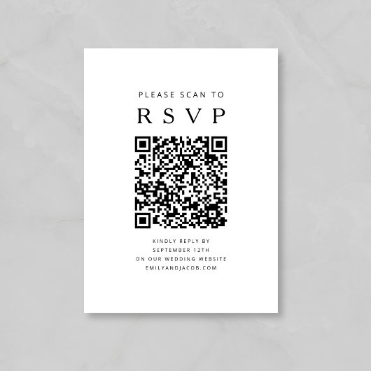 モノクロミニマリスト結婚式QRコード エンクロージャーカード