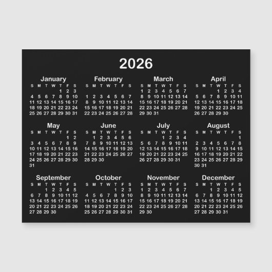モノクロミニマリスト 2026年 マグネットカレンダー (正面)