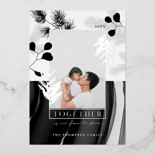 モノクロミニマルクリスマスジャパンディスタイル写真 箔シーズンカード (正面)