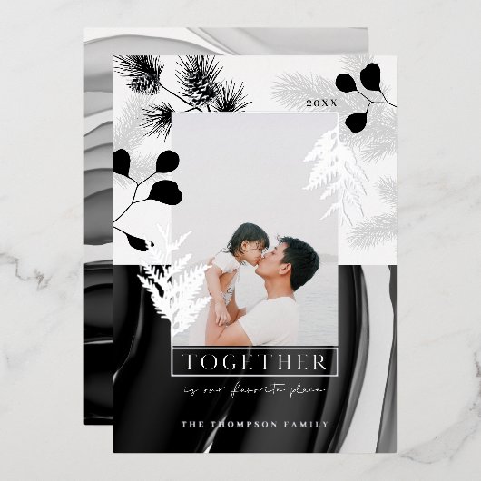 モノクロミニマルクリスマスジャパンディスタイル写真 箔シーズンカード (正面/裏面)