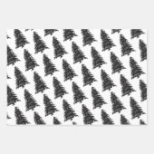 モノクロムウィンタークリスマスツリーパインブランチコーン ラッピングペーパーシート (正面3)