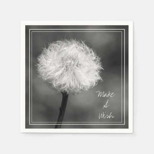 モノクロメイクウィッシュタンポポ紙ナプキン スタンダードカクテルナプキン (正面)