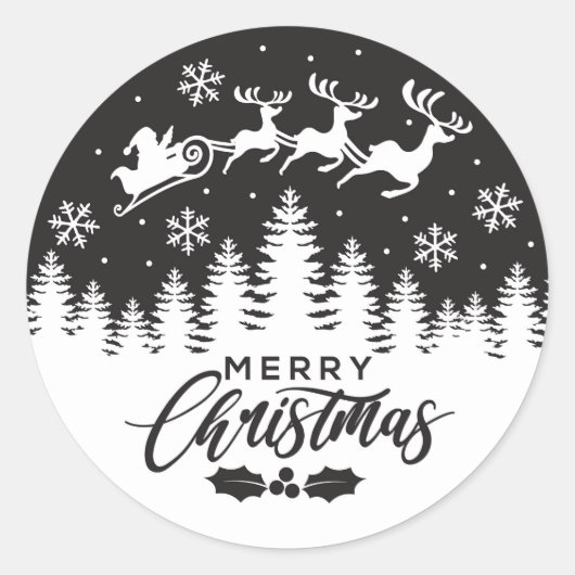 モノクロメリークリスマスステッカー ラウンドシール (正面)