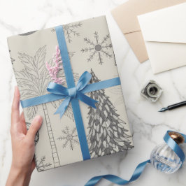 モノクロモダンな雪の結晶のクリスマス ラッピングペーパー