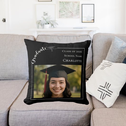 モノクロモダンシンプルな卒業写真 クッション