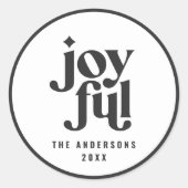 モノクロモダンタイポグラフィクリスマス休暇 ラウンドシール (正面)