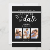 モノクロモダンフォトコラージュ　結婚式の延期・日程のお知らせ セーブザデート (正面)