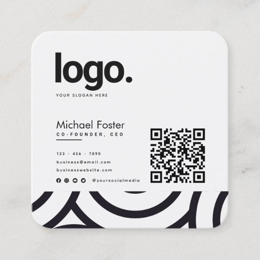 モノクロモダンプロフェッショナルQRコード スクエア名刺 (正面)