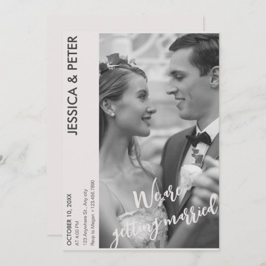 モノクロモダンミニマシンプルリストの結婚写真 招待状 (正面/裏面)