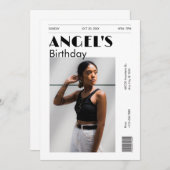 モノクロモダンミニマル写真誕生日 招待状 (正面/裏面)