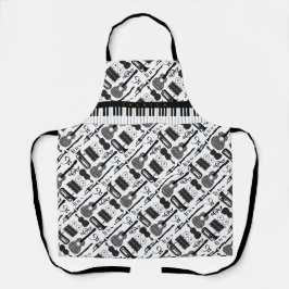 モノクロモダンミュージカル楽器パターン エプロン