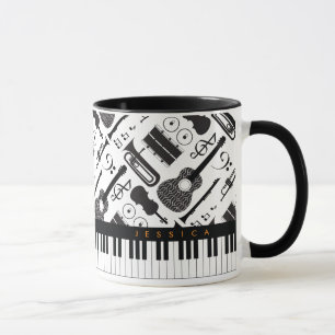 モノクロモダンミュージカル楽器パターンM マグカップ
