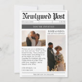 モノクロモダン新聞紙の結婚式 招待状 (正面)