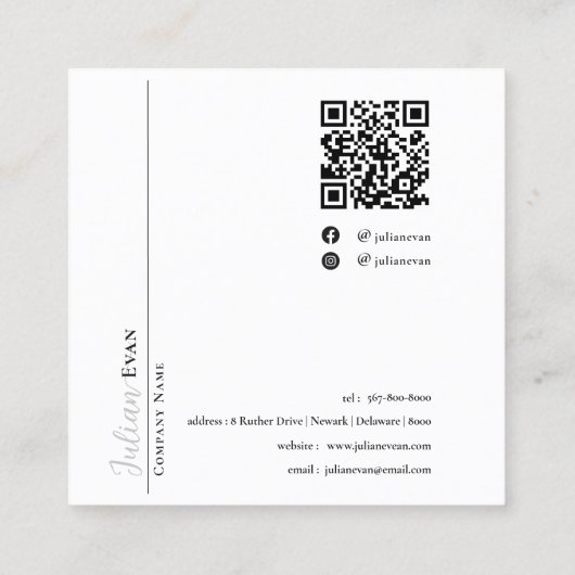 モノクロモダン白黒の美容師 スクエア名刺 (裏面)