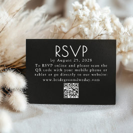 モノクロモダン ミニマリスト ウェディング QR RSVP エンクロージャーカード