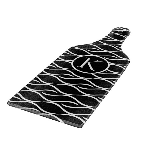 モノクロモノグラム付き白黒カスタム波模様 カッティングボード (角)