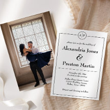 モノクロモノグラム写真ウェディング招待状