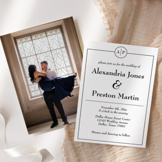 モノクロモノグラム写真ウェディング招待状 招待状